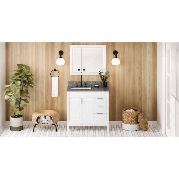 Jeffrey Alexander 36In. Wht Theodora Vanity, Left Offset, Boulder Vanity Cultured Mrbl Vanity Top, Undrmnt Rctngl Bowl VKITTHE36WHBOR - main